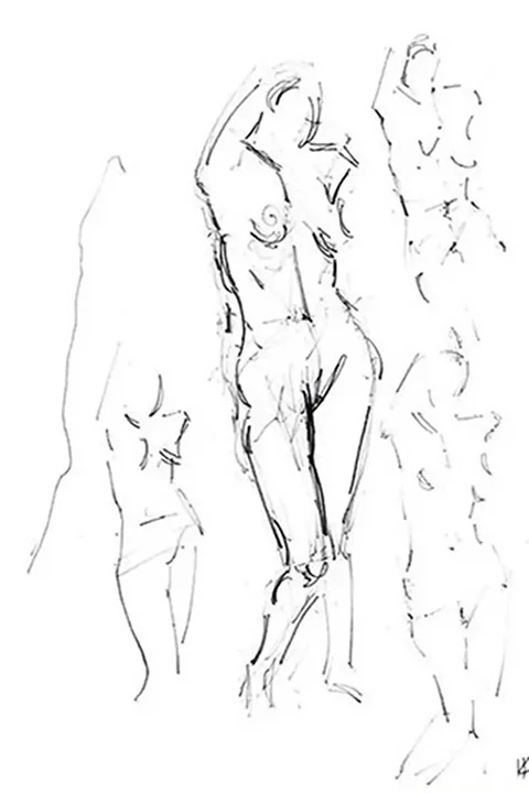 Black and white sketch, nude model