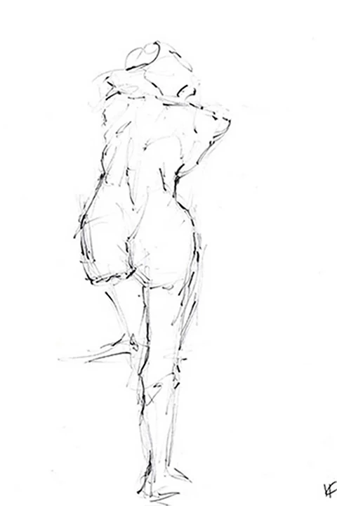 Black and white sketch, nude model