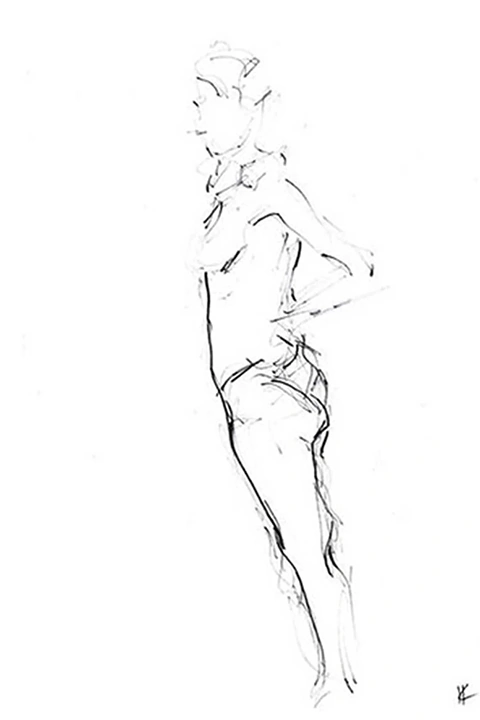 Black and white sketch, nude model
