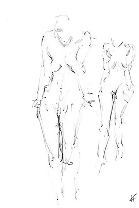 Black and white sketch, nude model