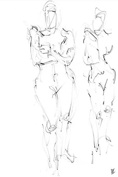 Black and white sketch, nude model