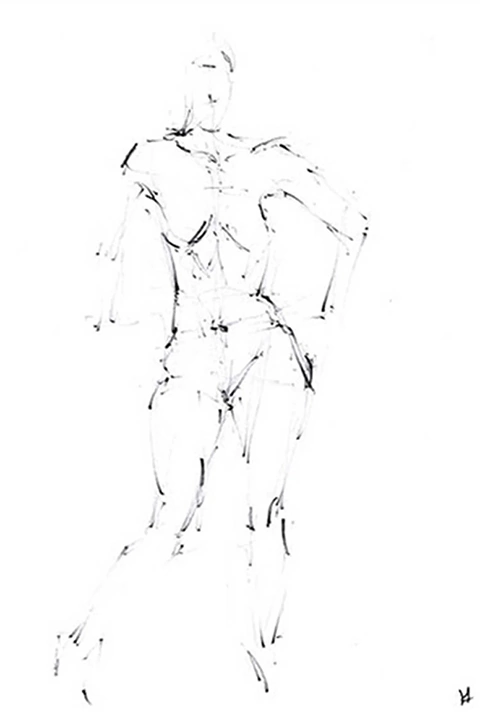 Black and white sketch, nude model