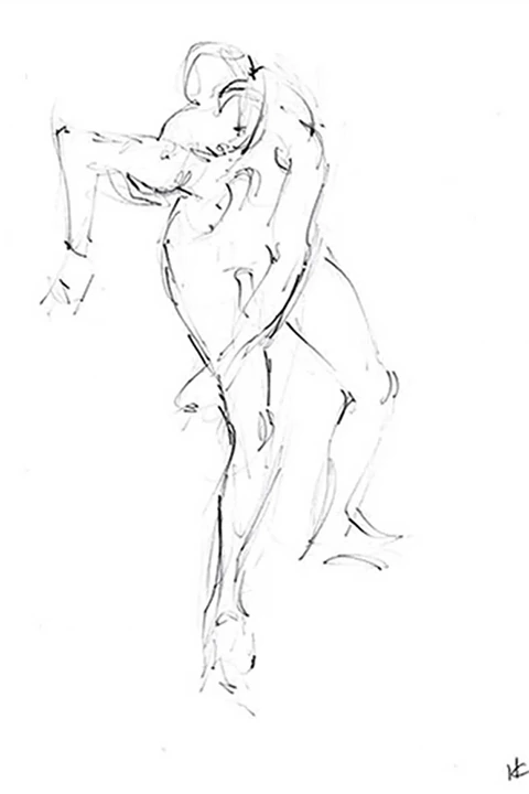 Black and white sketch, nude model