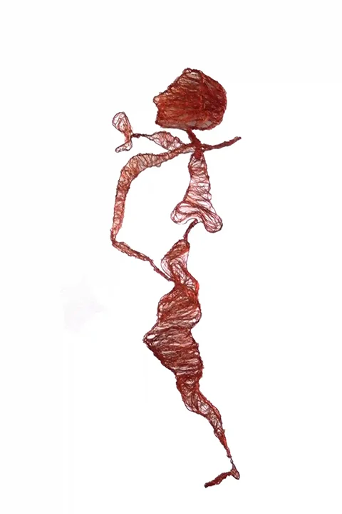 Copper sculpture of a woman, dimensions 110x20x20  cm, modern art.