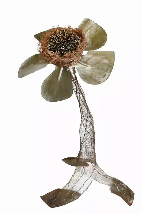 Sculpture of a sunflower, mixed media, expressionist.