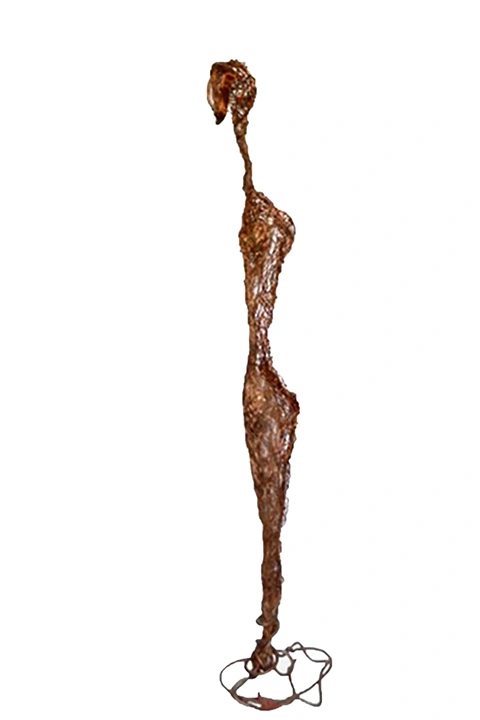 Copper and steel sculpture of a man, dimensions 110x20x20  cm, modern art.