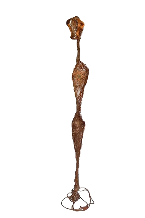 Copper and steel sculpture of a man, dimensions 110x20x20  cm, modern art.