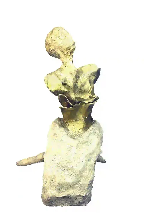Gold mermaid sculpture in life size, mixed technique, modern art, custom-made.