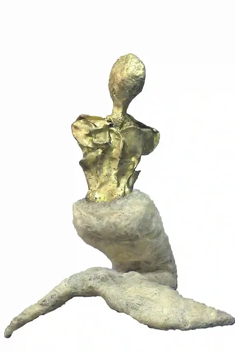 Gold mermaid sculpture in life size, mixed technique, modern art, custom-made.