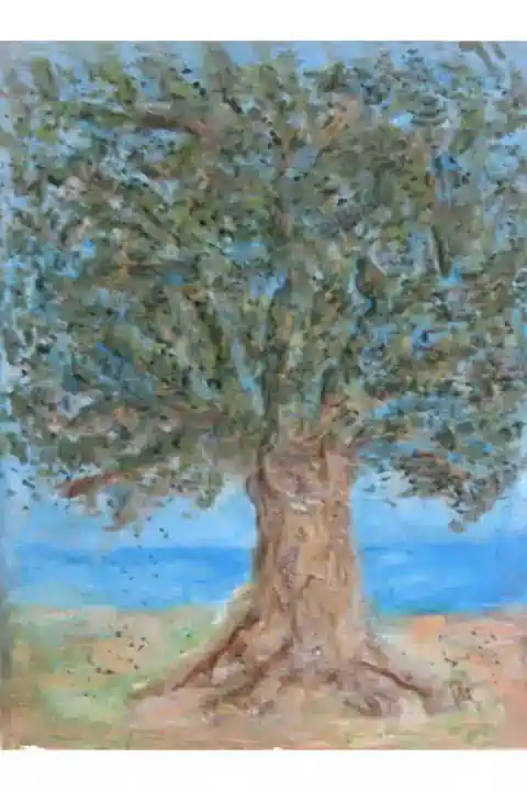 Handmade embossed painting depicting an olive tree, Minoan civilization, Greek art