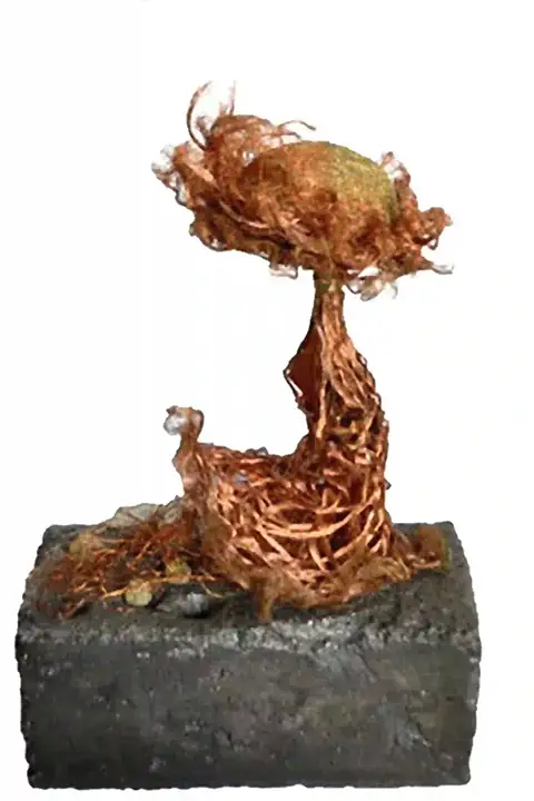 Sculpture of a sunflower, mixed media, expressionist.