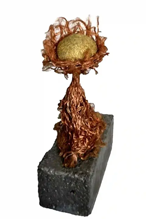 Sculpture of a sunflower, mixed media, expressionist.