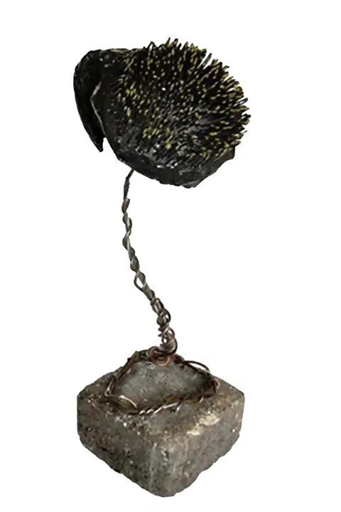 Sculpture of a sunflower, mixed media, expressionist.