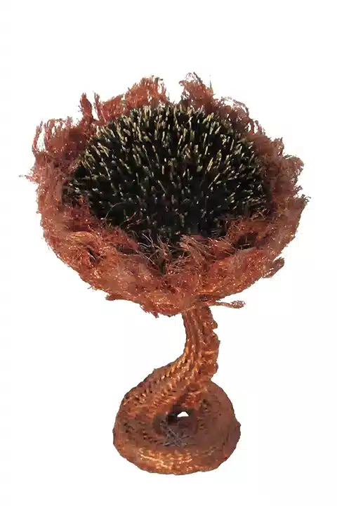 Sculpture of a sunflower, mixed media, expressionist.