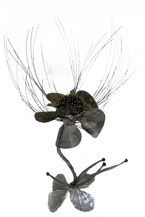 Sculpture of a sunflower, mixed media, expressionist.