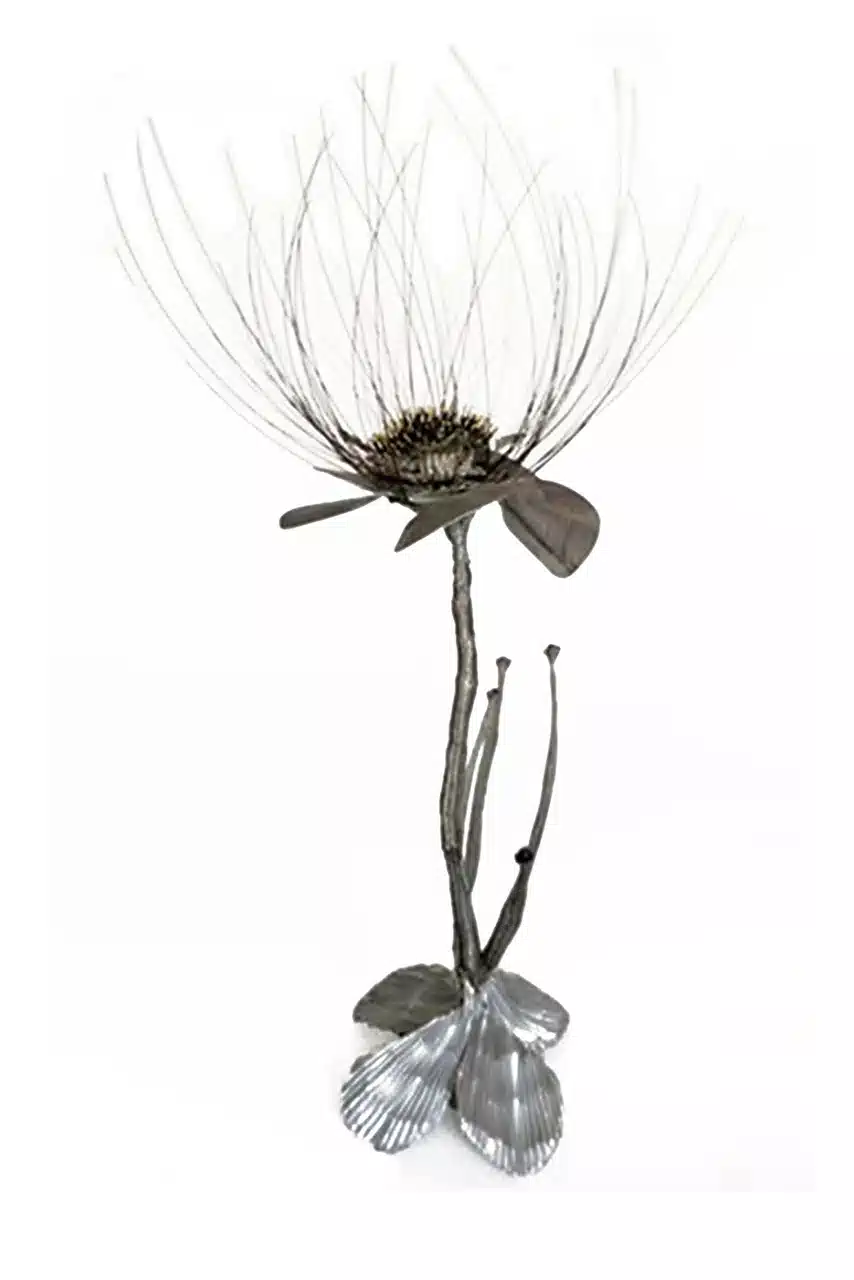 Sculpture of a sunflower, mixed media, expressionist.