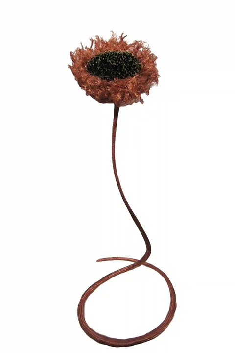 Sculpture of a sunflower in the shape of a snake, mixed media, expressionist.