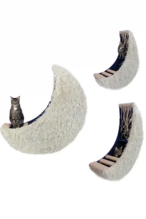 Wall-mounted cat house in the shape of a moon, unique custom design