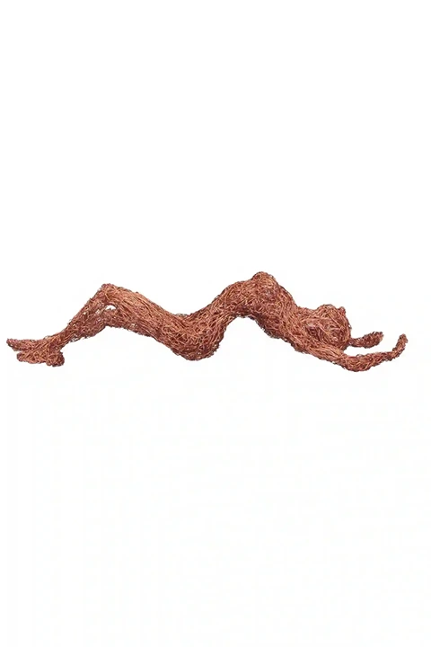 Sculpture, reclining female figure in copper, modern art.